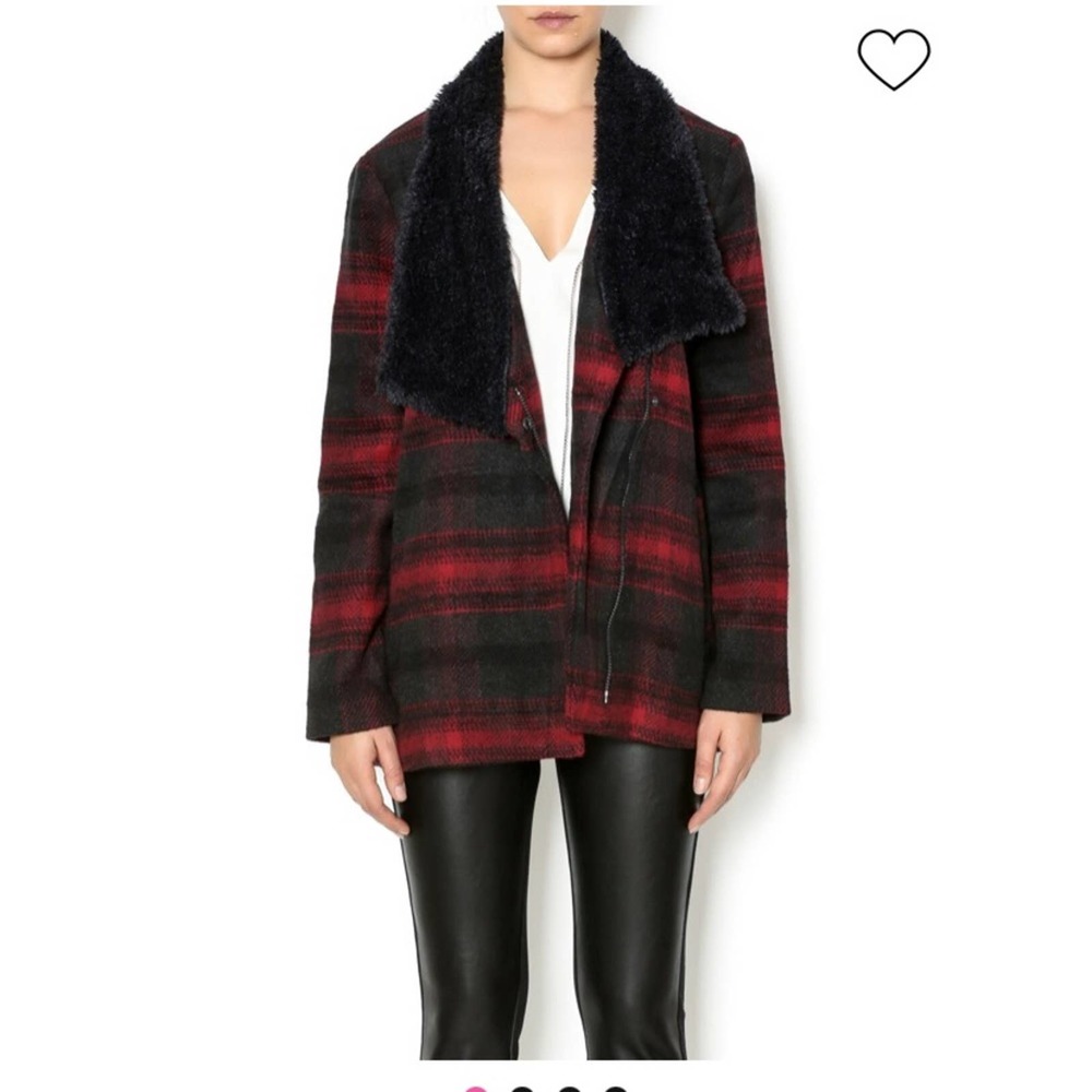 BB Dakota Women's Plaid and Faux Fur Coat Size M